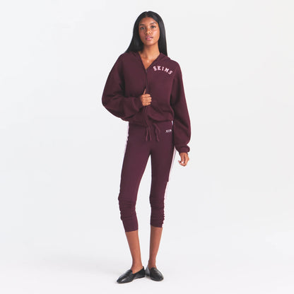 COTTON FLEECE ZIP UP HOODIE | CURRANT ARCHED SKIMS PLAID