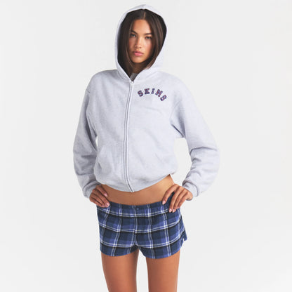 COTTON FLEECE ZIP UP HOODIE | LIGHT HEATHER GREY ARCHED SKIMS PLAID