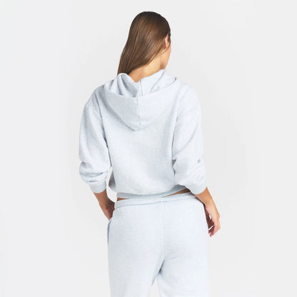 COTTON FLEECE ZIP UP HOODIE | LIGHT HEATHER GREY