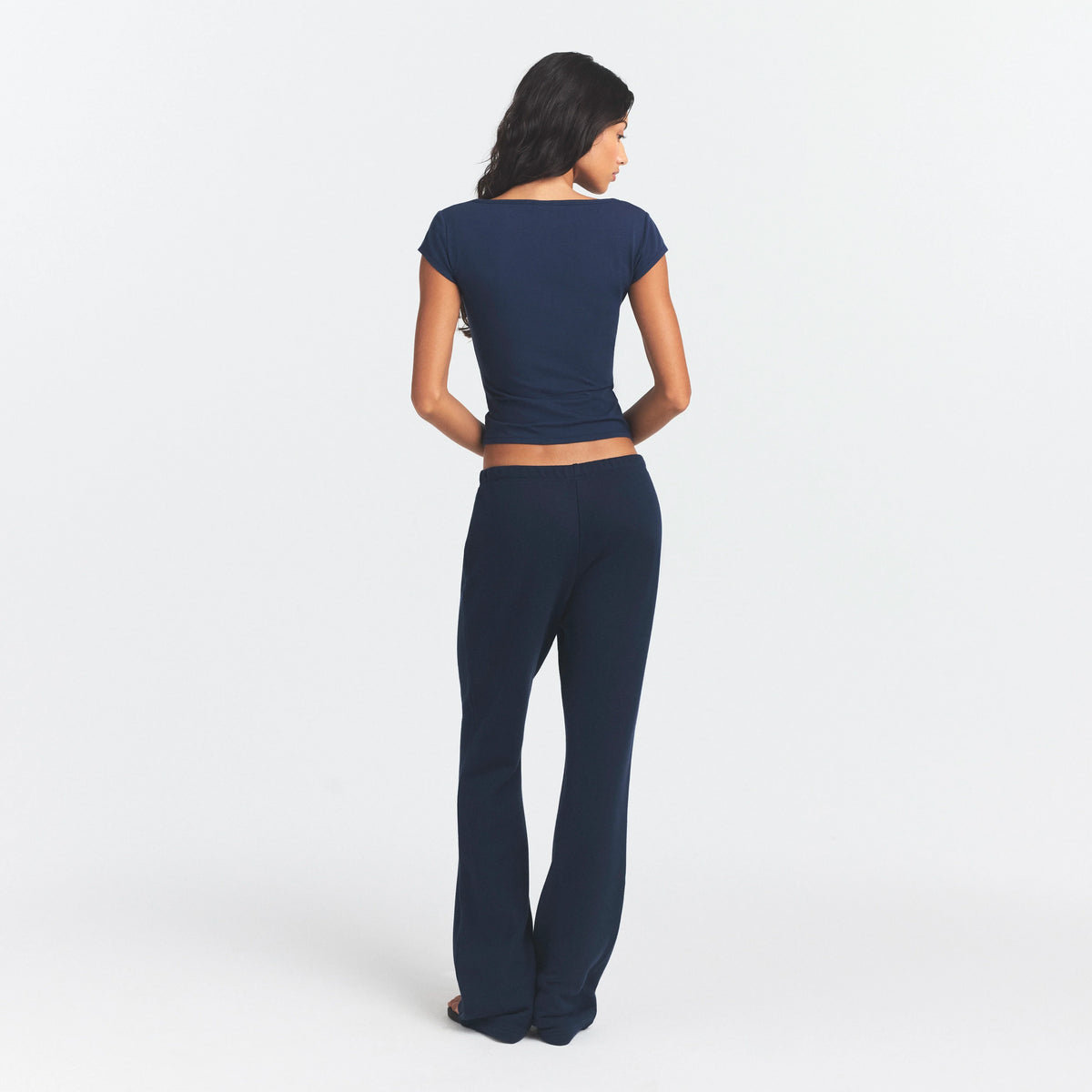 COTTON JERSEY SCOOP NECK T-SHIRT | NAVY