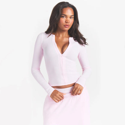 COTTON RIB ZIP UP TOP | CHERRY BLOSSOM