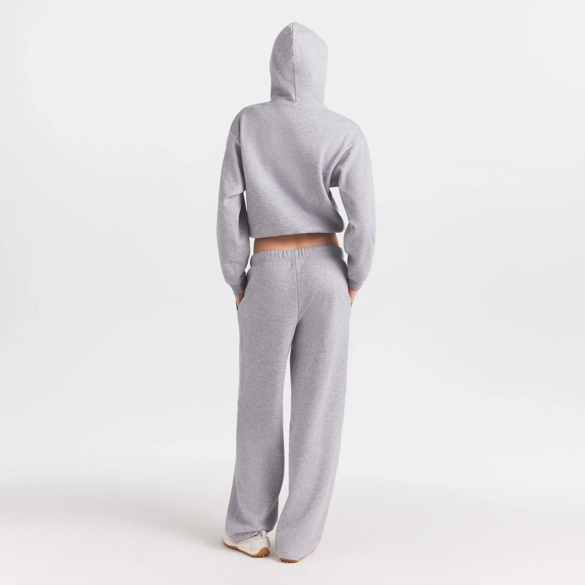COTTON FLEECE HOODIE WITH EMBOSSED LOGO | HEATHER GREY