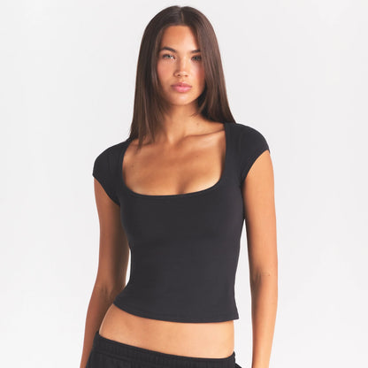 COTTON JERSEY SCOOP NECK T-SHIRT | SOOT