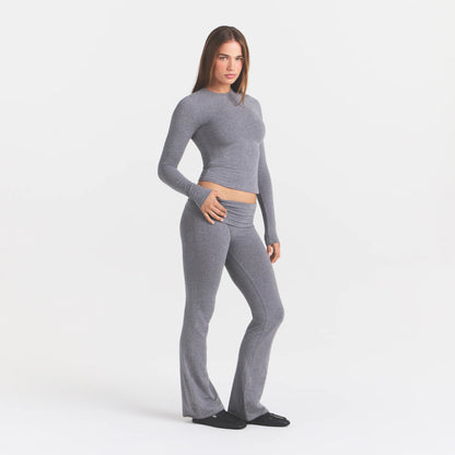 COTTON JERSEY FOLDOVER PANT | DARK HEATHER GREY