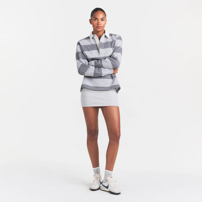 BOYFRIEND FLEECE OVERSIZED POLO | GREY HEATHER MULTI