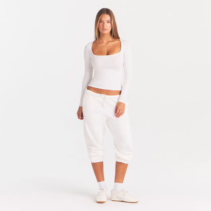 COTTON JERSEY SCOOP NECK LONG SLEEVE TOP | MARBLE
