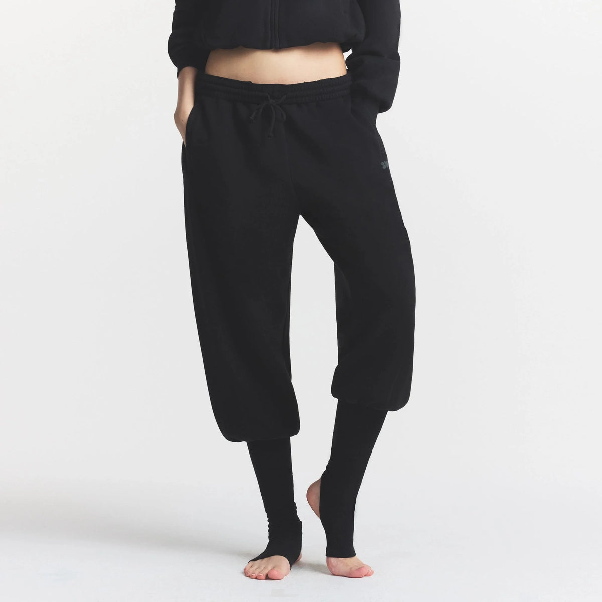 COTTON FLEECE SWEATPANT WITH RIB LEG WARMER WITH EMBOSSED LOGO | ONYX