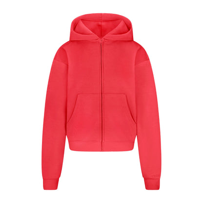 COTTON FLEECE ZIP UP HOODIE | WASHED RED