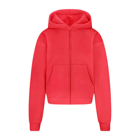 COTTON FLEECE ZIP UP HOODIE | WASHED RED