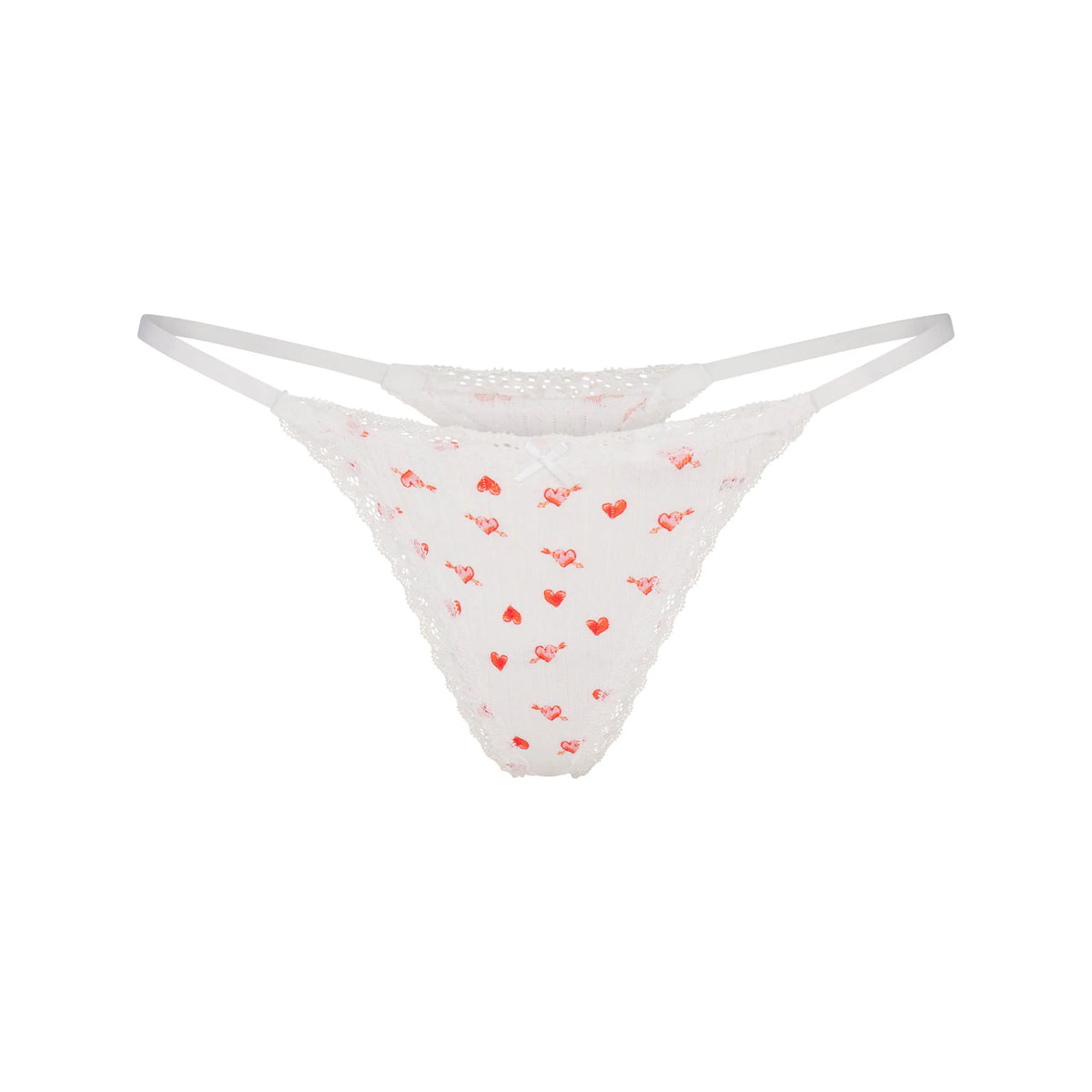 LIGHTWEIGHT COTTON POINTELLE LACE STRING THONG | SNOW ARROWED HEARTS