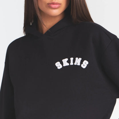 COTTON FLEECE HOODIE | ONYX SNOW ARCHED SKIMS LOGO