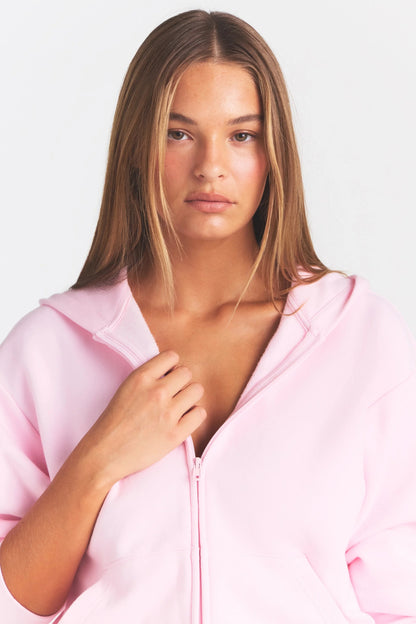 COTTON FLEECE ZIP UP HOODIE | CHERRY BLOSSOM