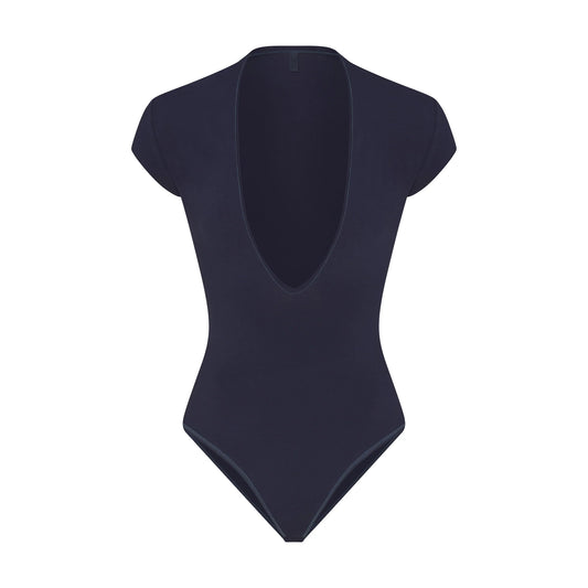 COTTON JERSEY DEEP PLUNGE BODYSUIT | NAVY