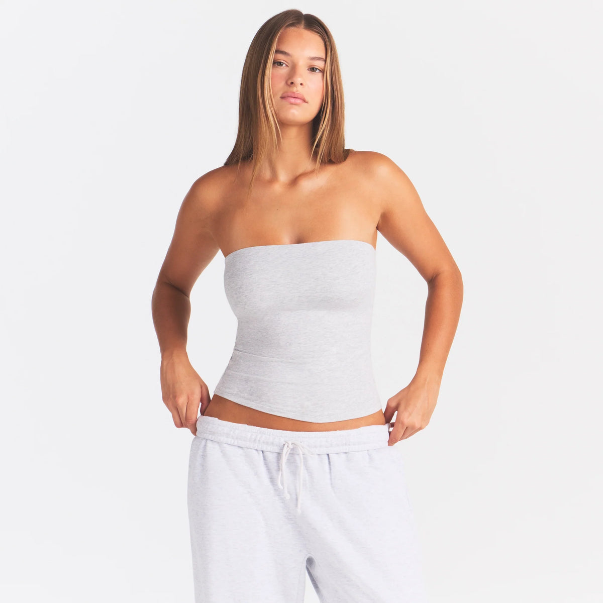COTTON JERSEY TUBE TOP | LIGHT HEATHER GREY
