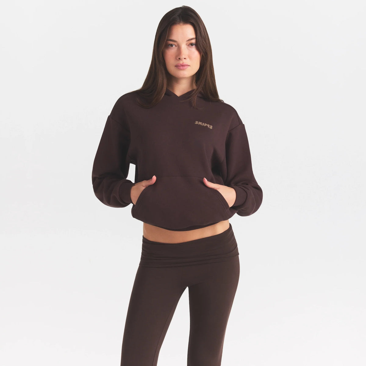COTTON FLEECE HOODIE WITH EMBOSSED LOGO | ESPRESSO