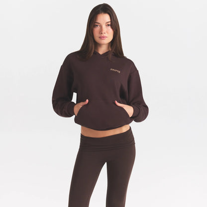 COTTON FLEECE HOODIE WITH EMBOSSED LOGO | ESPRESSO