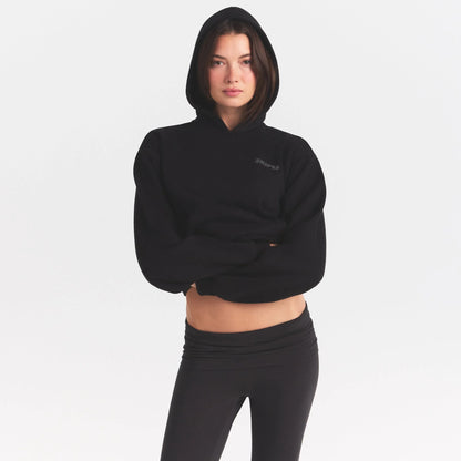 COTTON FLEECE HOODIE WITH EMBOSSED LOGO | ONYX